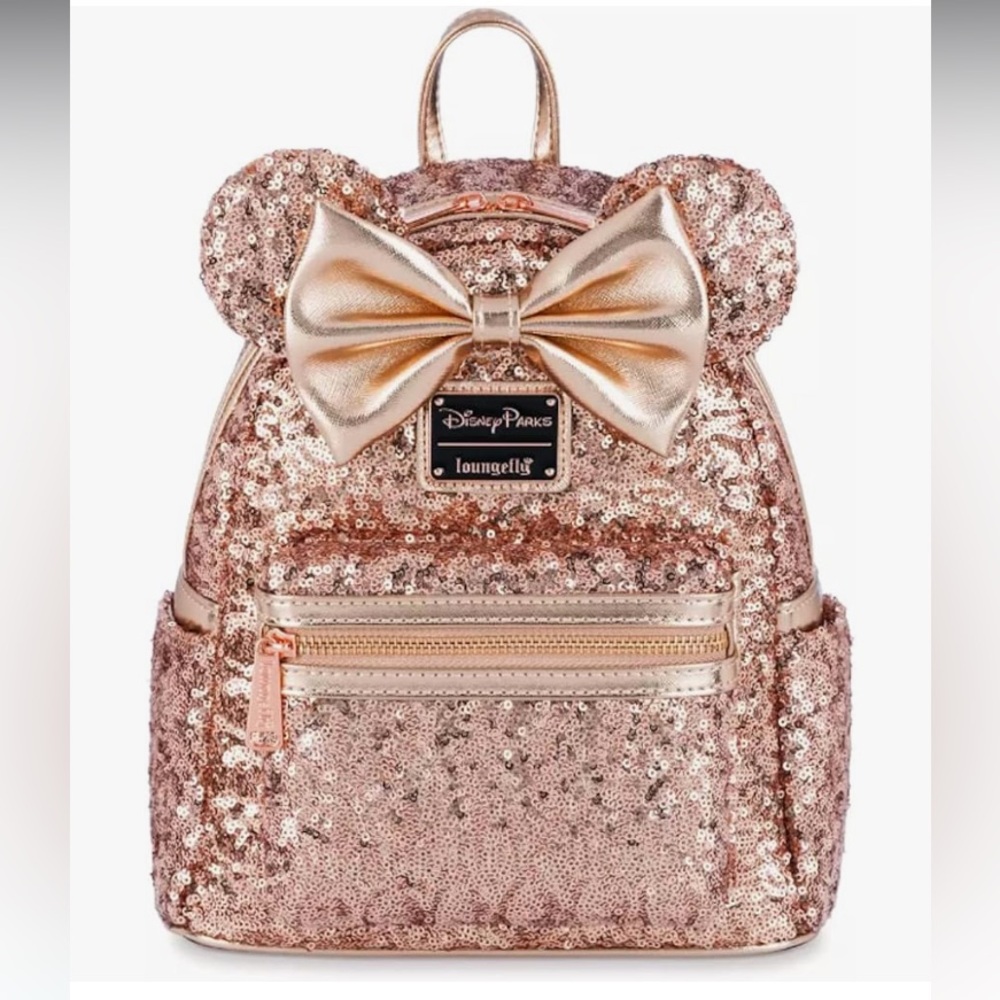 Rose gold Minnie backpack with matching ears.